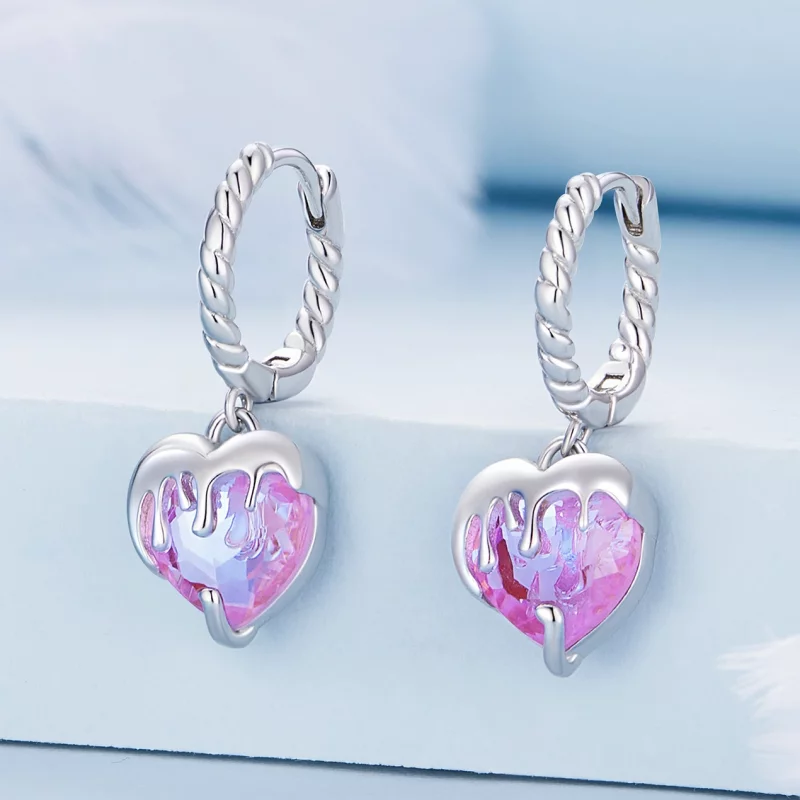 (image pour) Boucles d'oreilles à créoles en forme de cœur fondu de style Pandora - BSE833 - Afficher 2