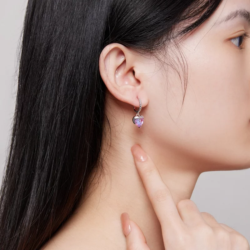 (image pour) Boucles d'oreilles à créoles en forme de cœur fondu de style Pandora - BSE833 - Afficher 5