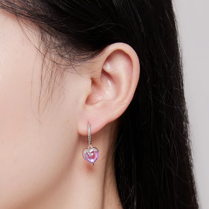(image pour) Boucles d'oreilles à créoles en forme de cœur fondu de style Pandora - BSE833 - Afficher 7