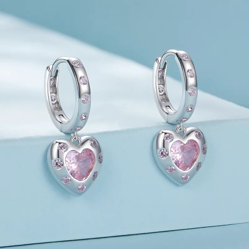 (image pour) Boucles d'oreilles créoles en forme de cœur rose de style Pandora - SCE1625 - Afficher 2