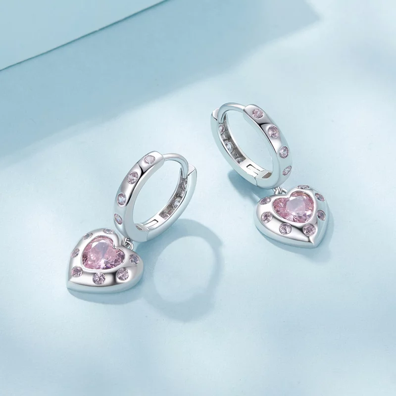 (image pour) Boucles d'oreilles créoles en forme de cœur rose de style Pandora - SCE1625 - Afficher 3