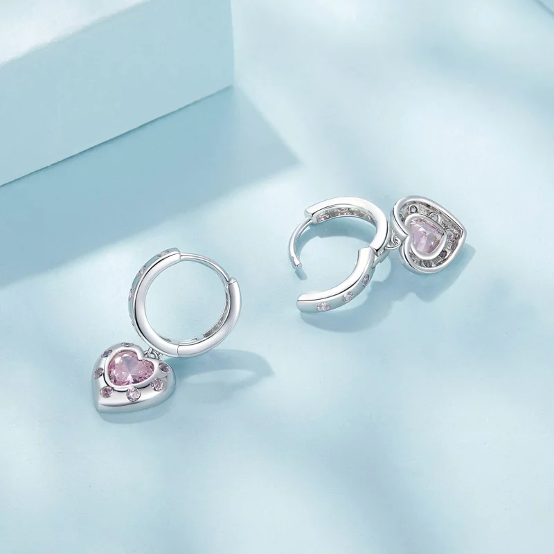 (image pour) Boucles d'oreilles créoles en forme de cœur rose de style Pandora - SCE1625 - Afficher 4