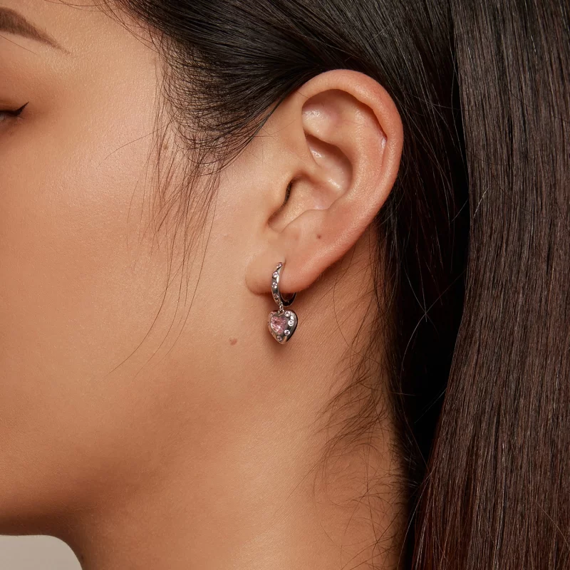 (image pour) Boucles d'oreilles créoles en forme de cœur rose de style Pandora - SCE1625 - Afficher 6