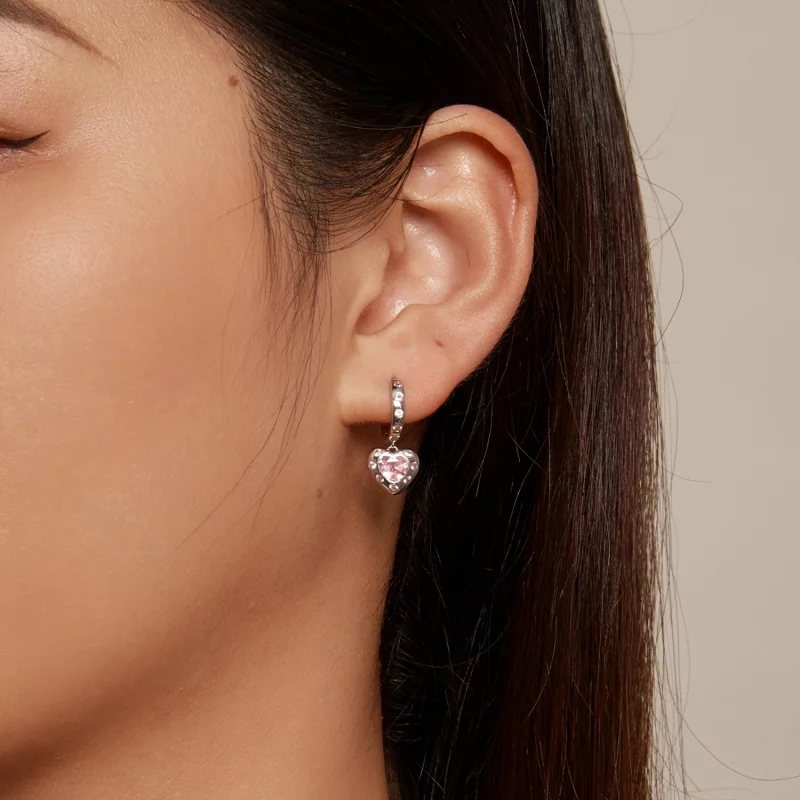 (image pour) Boucles d'oreilles créoles en forme de cœur rose de style Pandora - SCE1625 - Afficher 8