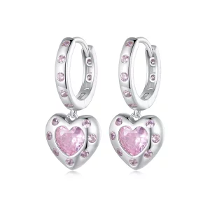 (image pour) Boucles d'oreilles créoles en forme de cœur rose de style Pandora - SCE1625