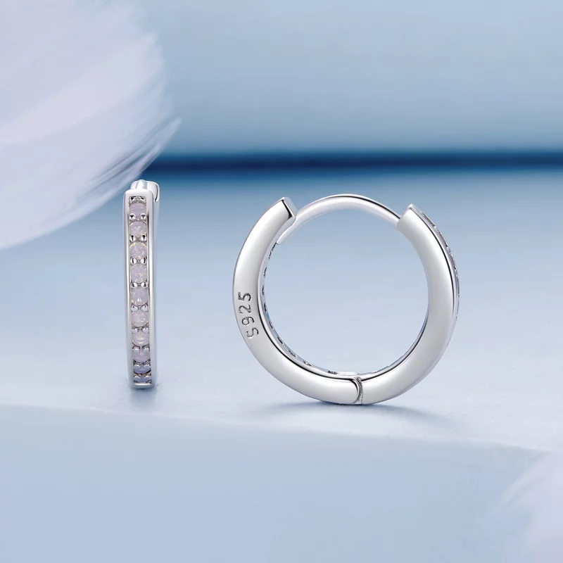 (image pour) Boucles d'oreilles créoles en opale rose de style Pandora - BSE875 - Afficher 2