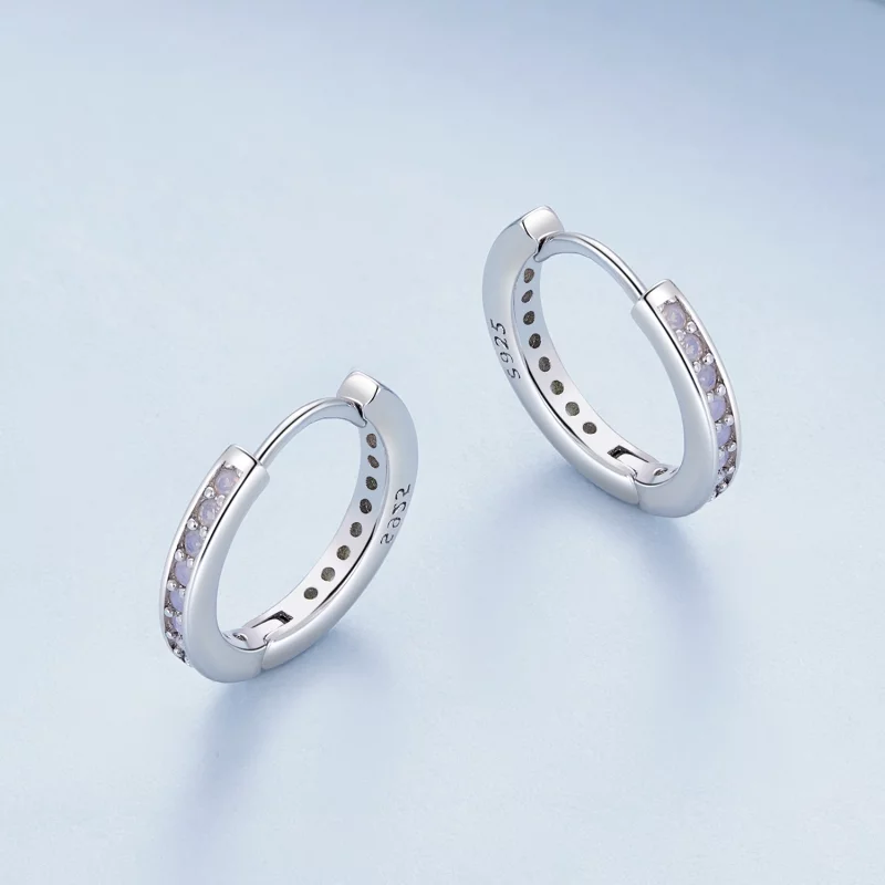 (image pour) Boucles d'oreilles créoles en opale rose de style Pandora - BSE875 - Afficher 3
