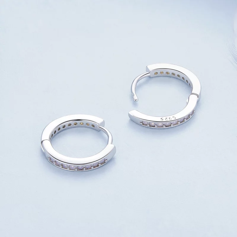 (image pour) Boucles d'oreilles créoles en opale rose de style Pandora - BSE875 - Afficher 4