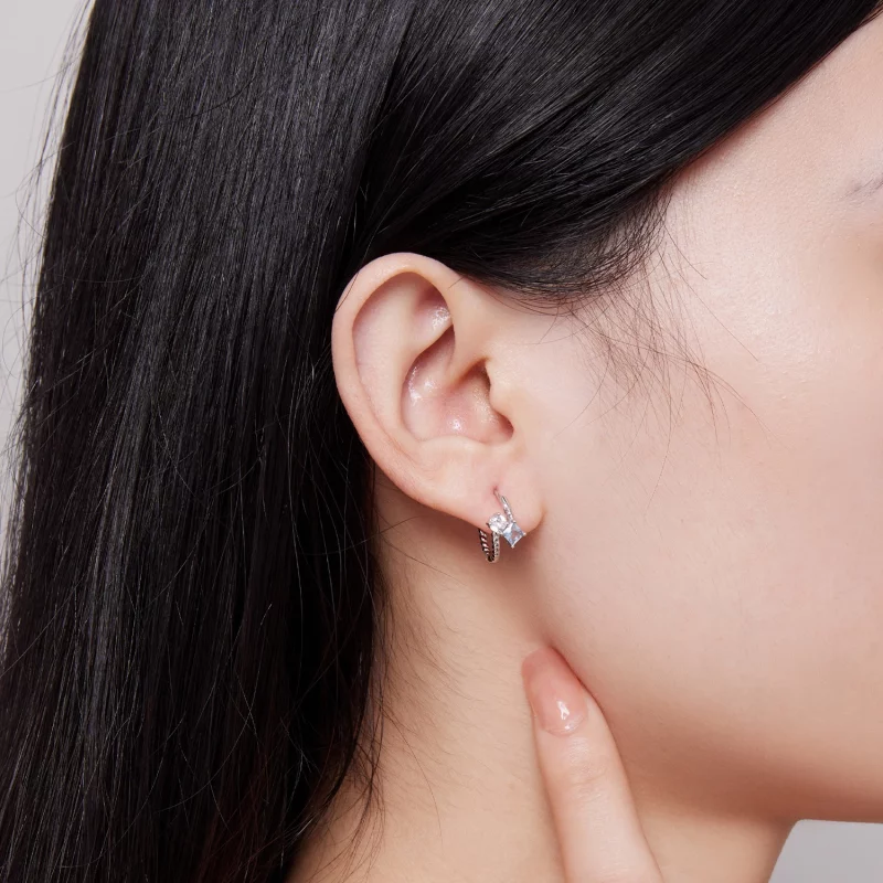 (image pour) Boucles d'oreilles créoles exquises de style Pandora avec incrustation de pierre - Afficher 5