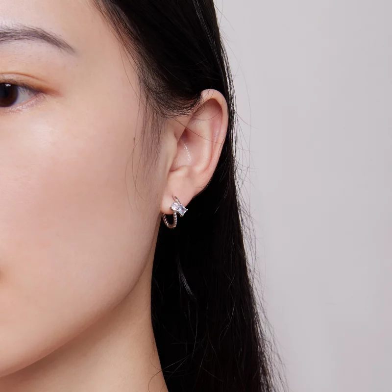 (image pour) Boucles d'oreilles créoles exquises de style Pandora avec incrustation de pierre - Afficher 6