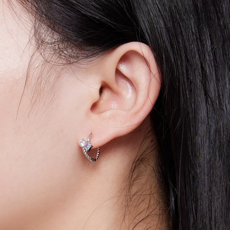 (image pour) Boucles d'oreilles créoles exquises de style Pandora avec incrustation de pierre - Afficher 7
