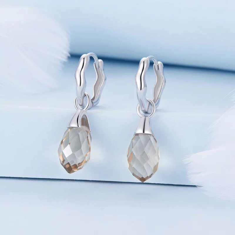 (image pour) Boucles d'oreilles créoles luxueuses à motif de goutte d'eau de style Pandora - - Afficher 2