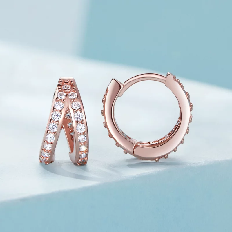 (image pour) Boucles d'oreilles créoles modernes style Pandora en or rose - SCE1187-C - Afficher 2