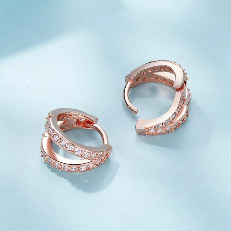 (image pour) Boucles d'oreilles créoles modernes style Pandora en or rose - SCE1187-C - Afficher 3