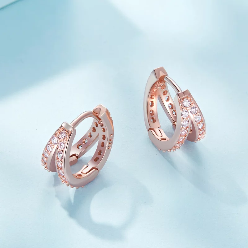 (image pour) Boucles d'oreilles créoles modernes style Pandora en or rose - SCE1187-C - Afficher 4