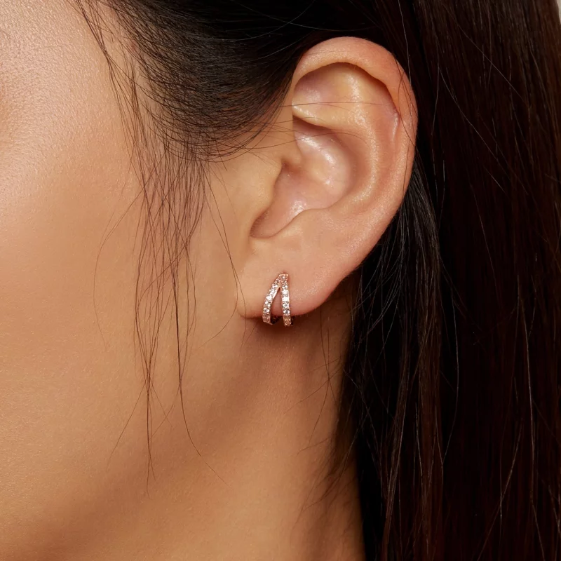 (image pour) Boucles d'oreilles créoles modernes style Pandora en or rose - SCE1187-C - Afficher 6