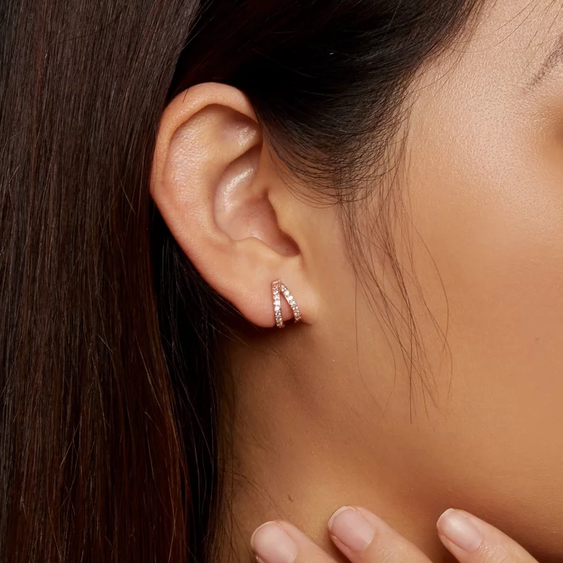 (image pour) Boucles d'oreilles créoles modernes style Pandora en or rose - SCE1187-C - Afficher 7