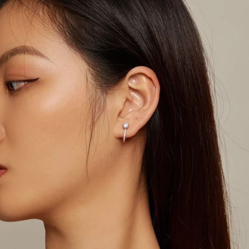 (image pour) Boucles d'oreilles créoles simples en zircon style Pandora - BSE856 - Afficher 5