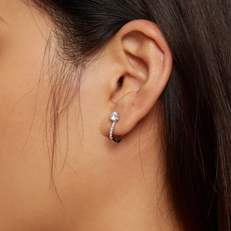 (image pour) Boucles d'oreilles créoles simples en zircon style Pandora - BSE856 - Afficher 6
