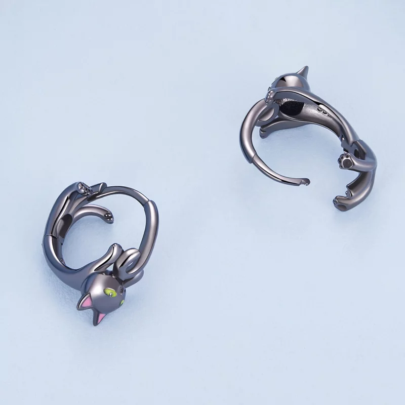 (image pour) Boucles d'oreilles créoles style Pandora avec chat noir - BSE798 - Afficher 4