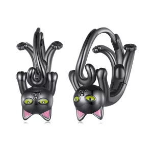 (image pour) Boucles d'oreilles créoles style Pandora avec chat noir - BSE798