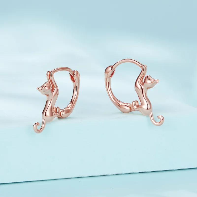 (image pour) Boucles d'oreilles créoles style Pandora avec chat - SCE1488-LC - Afficher 2