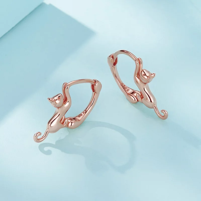 (image pour) Boucles d'oreilles créoles style Pandora avec chat - SCE1488-LC - Afficher 3