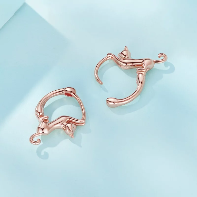(image pour) Boucles d'oreilles créoles style Pandora avec chat - SCE1488-LC - Afficher 4