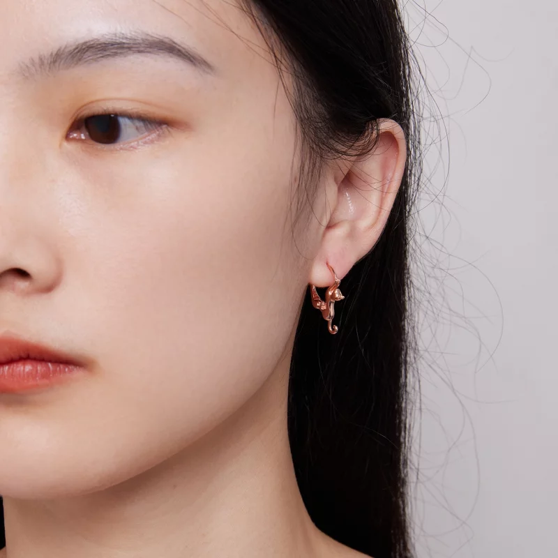 (image pour) Boucles d'oreilles créoles style Pandora avec chat - SCE1488-LC - Afficher 6