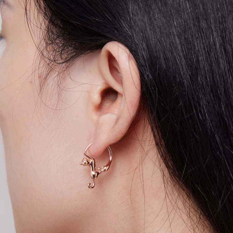 (image pour) Boucles d'oreilles créoles style Pandora avec chat - SCE1488-LC - Afficher 7