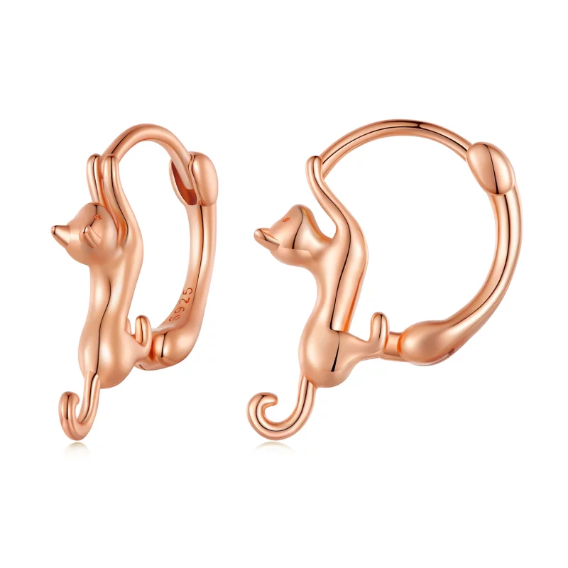 (image pour) Boucles d'oreilles créoles style Pandora avec chat - SCE1488-LC