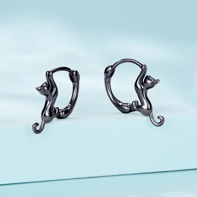 (image pour) Boucles d'oreilles créoles style Pandora avec chat - SCE1488-LD - Afficher 2