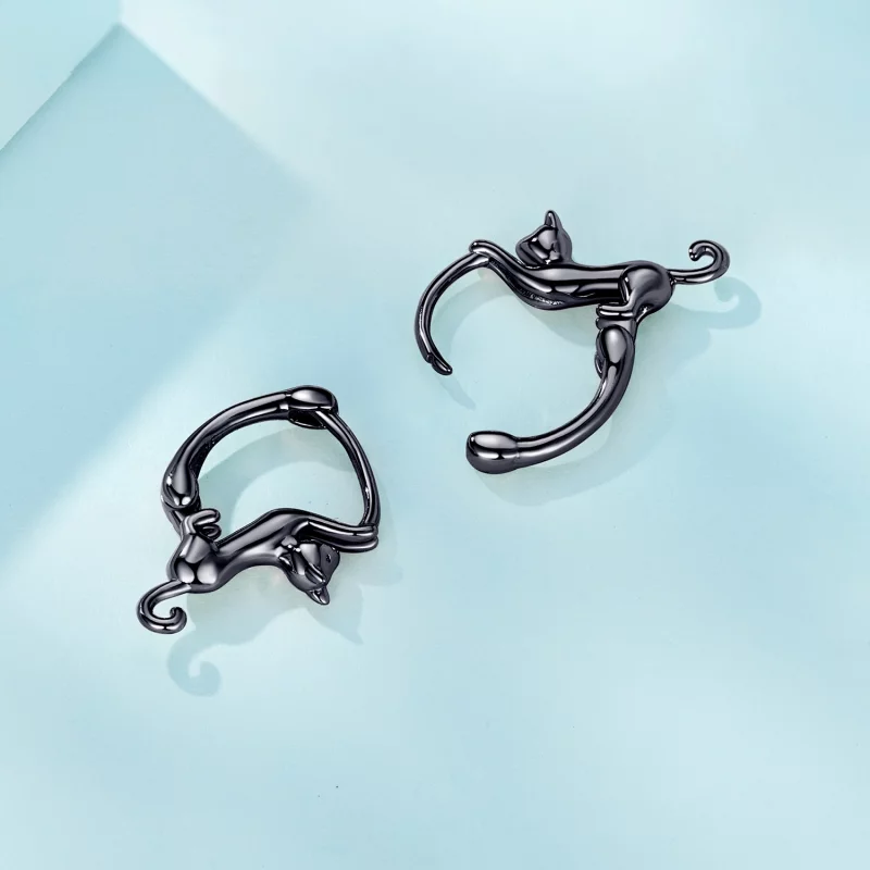 (image pour) Boucles d'oreilles créoles style Pandora avec chat - SCE1488-LD - Afficher 3