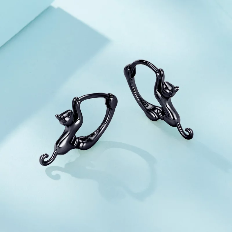 (image pour) Boucles d'oreilles créoles style Pandora avec chat - SCE1488-LD - Afficher 4