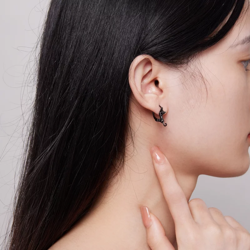 (image pour) Boucles d'oreilles créoles style Pandora avec chat - SCE1488-LD - Afficher 5