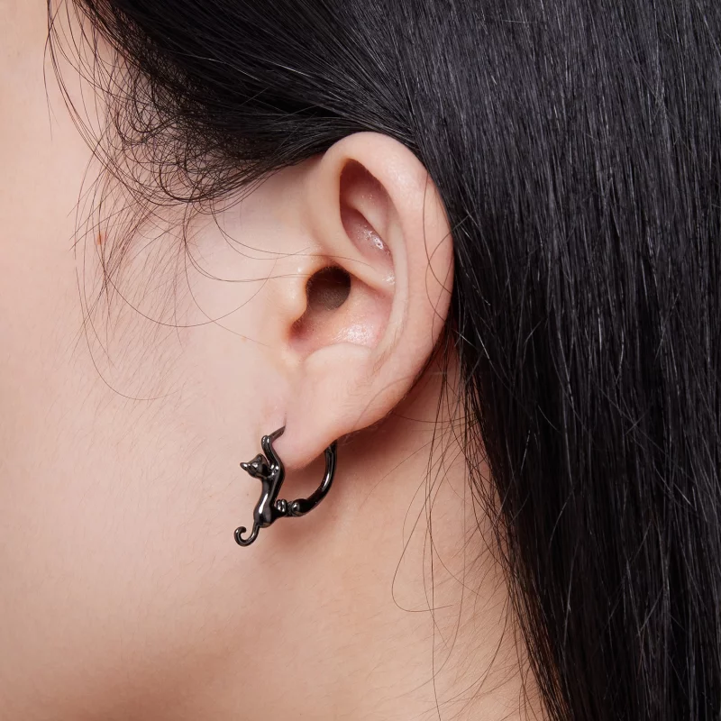 (image pour) Boucles d'oreilles créoles style Pandora avec chat - SCE1488-LD - Afficher 7