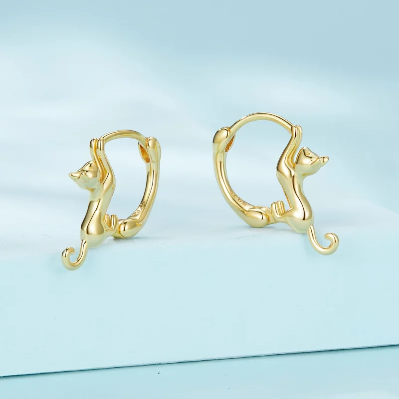 (image pour) Boucles d'oreilles créoles style Pandora avec motif de chat - SCE1488-LB - Afficher 2