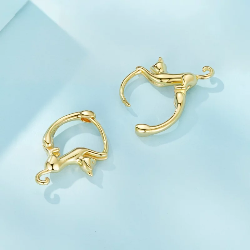 (image pour) Boucles d'oreilles créoles style Pandora avec motif de chat - SCE1488-LB - Afficher 4