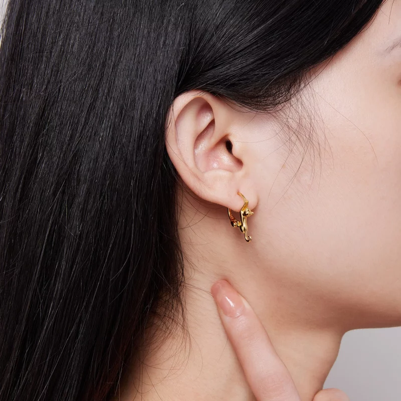 (image pour) Boucles d'oreilles créoles style Pandora avec motif de chat - SCE1488-LB - Afficher 5
