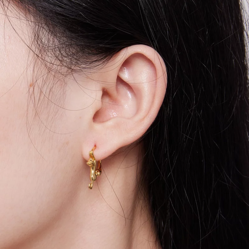 (image pour) Boucles d'oreilles créoles style Pandora avec motif de chat - SCE1488-LB - Afficher 7