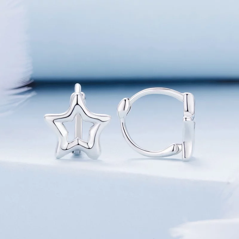 (image pour) Boucles d'oreilles créoles style Pandora avec étoile - BSE896 - Afficher 2