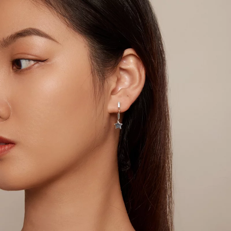 (image pour) Boucles d'oreilles créoles style Pandora avec étoile - SCE1621 - Afficher 5
