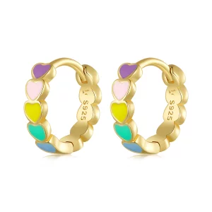(image pour) Boucles d'oreilles créoles style Pandora en forme de cœur arc-en-ciel doré - SCE909-B