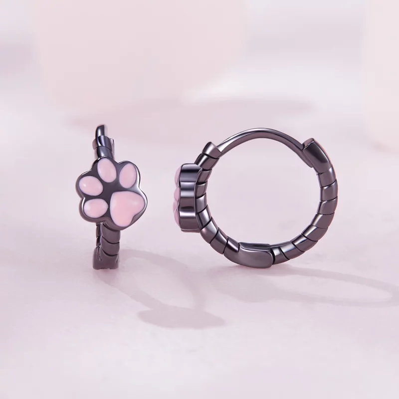 (image pour) Boucles d'oreilles créoles style Pandora en forme de griffes de chat noir - SCE1 - Afficher 2