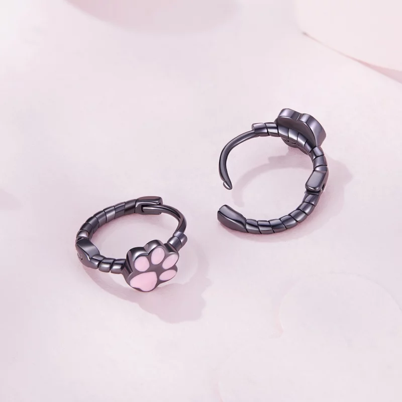 (image pour) Boucles d'oreilles créoles style Pandora en forme de griffes de chat noir - SCE1 - Afficher 3