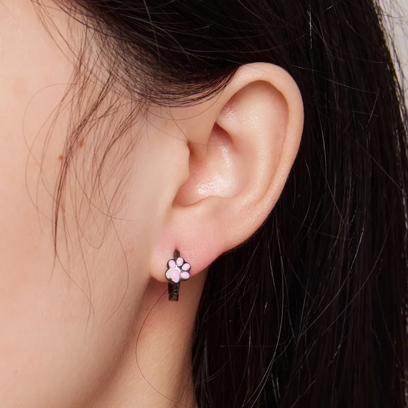 (image pour) Boucles d'oreilles créoles style Pandora en forme de griffes de chat noir - SCE1 - Afficher 4