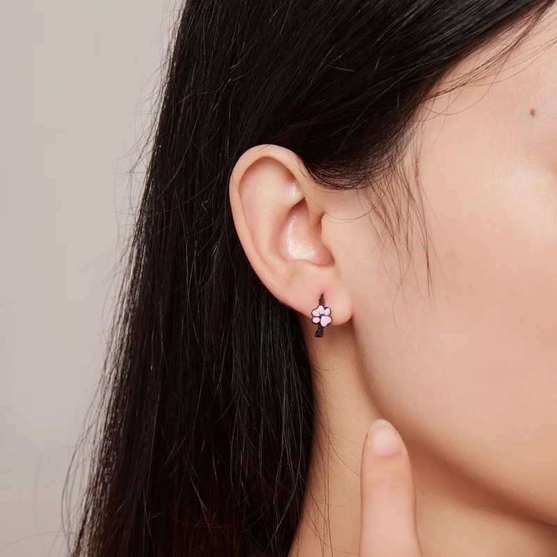 (image pour) Boucles d'oreilles créoles style Pandora en forme de griffes de chat noir - SCE1 - Afficher 5