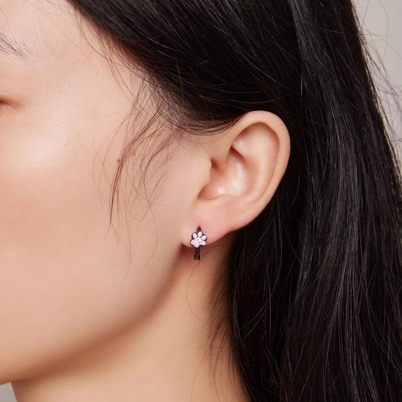 (image pour) Boucles d'oreilles créoles style Pandora en forme de griffes de chat noir - SCE1 - Afficher 6