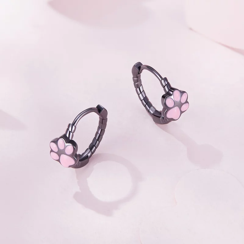 (image pour) Boucles d'oreilles créoles style Pandora en forme de griffes de chat noir - SCE1 - Afficher 7