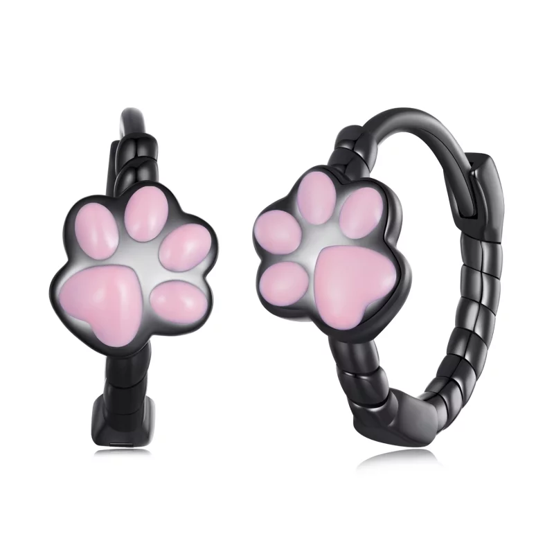 (image pour) Boucles d'oreilles créoles style Pandora en forme de griffes de chat noir - SCE1 - Afficher 8